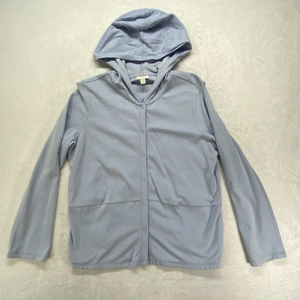 J. Jill hoodie Shirt Women's SP stretch petite modal blend blue snap closure